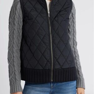 Caslon Mixed Media Quilted Sweater Jacket